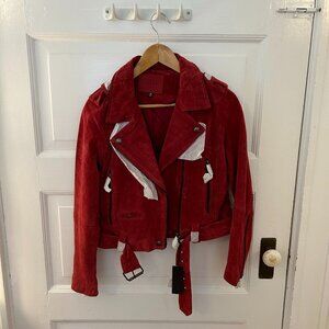 BLANKNYC Stolen Kiss Red Suede Leather MOTO Biker Jacket, NEW, Medium